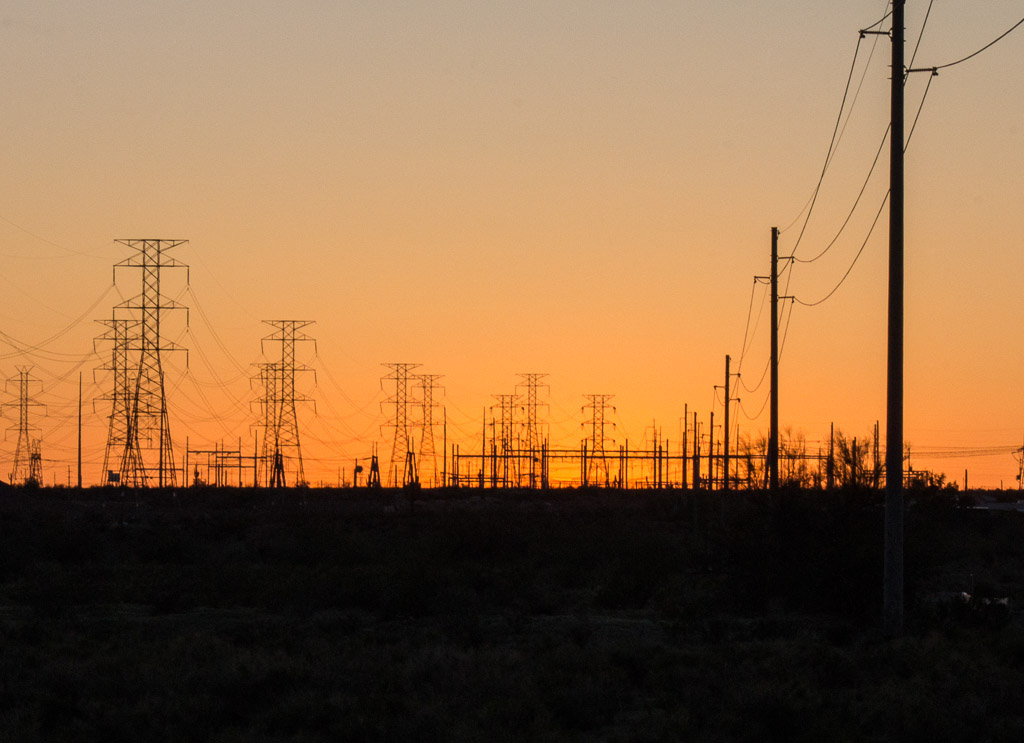 Power lines at sunset